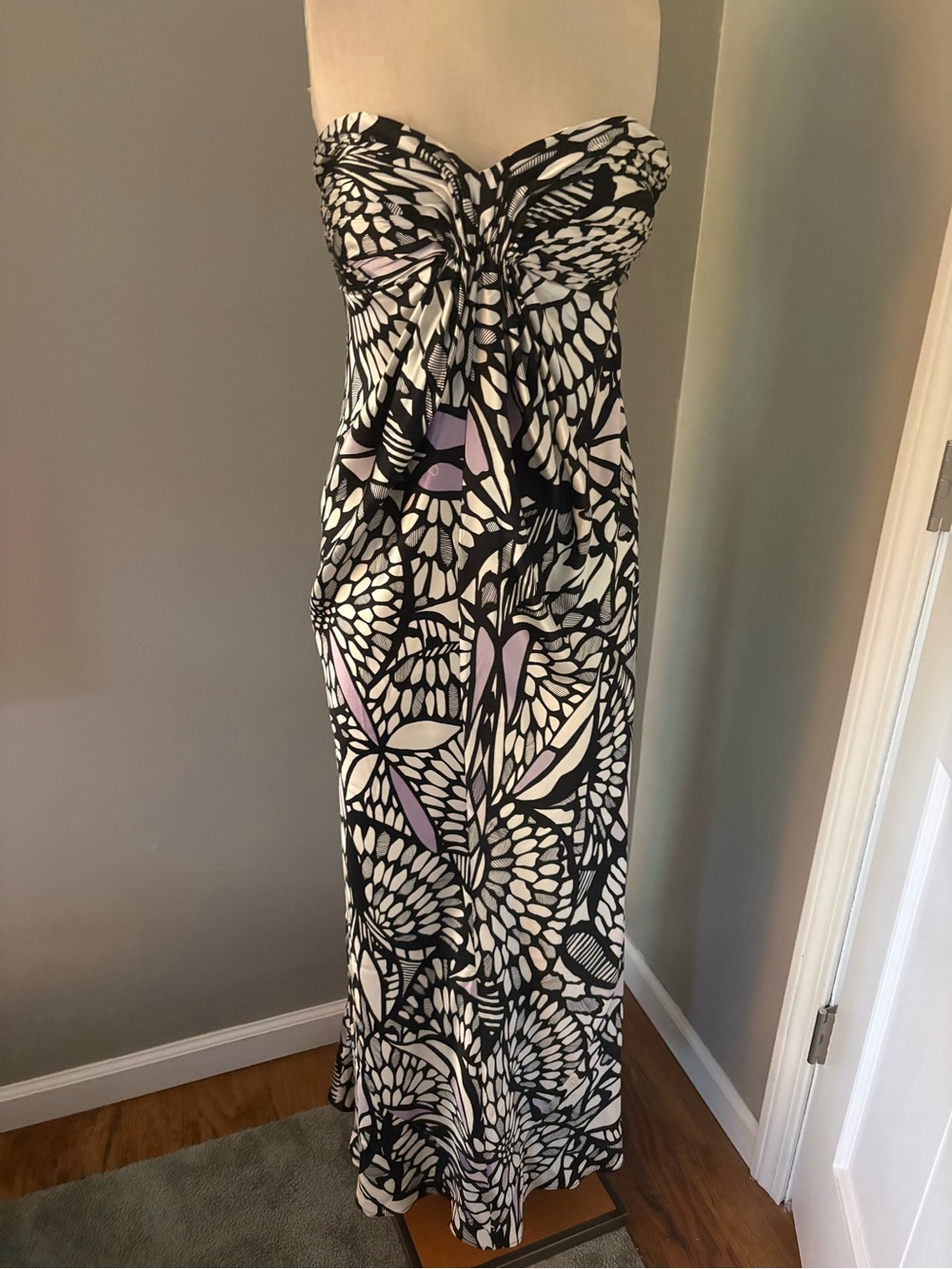 Laundry by Shelli Segal Strapless Sweetheart Long Dress Black White Purple 4